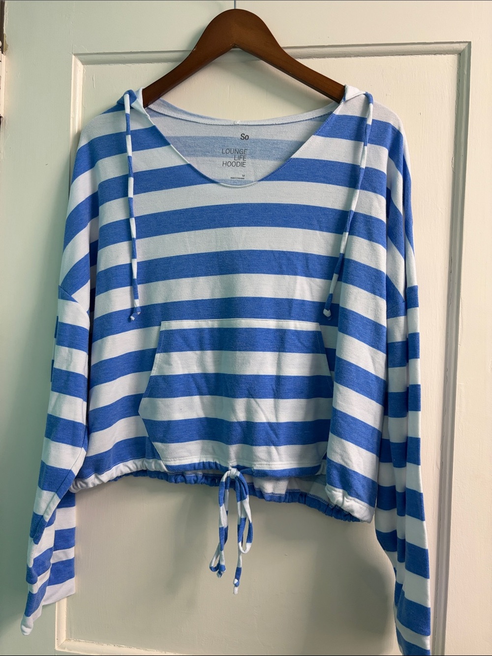 SO Blue and White Striped Drawstring Hoodie